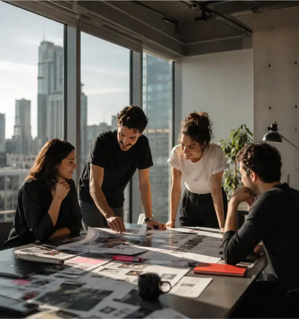 Equipo creativo colaborando en una estrategia de comunicación para fortalecer el posicionamiento de marca.