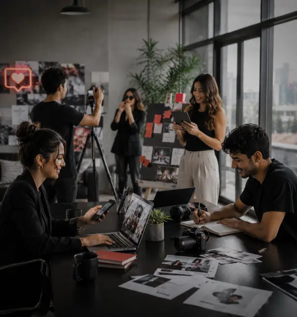 Equipo latinoamericano de social media creando contenido y analizando estrategias para fortalecer conversación, comunidad y valor de marca.