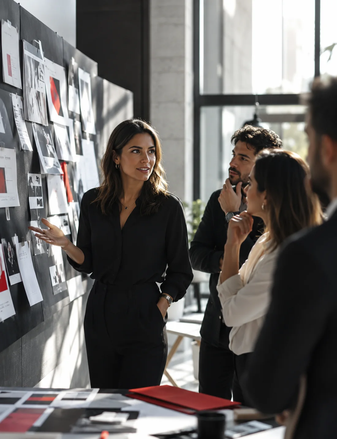 Equipo latinoamericano definiendo una estrategia integral de marca en un espacio creativo contemporáneo.