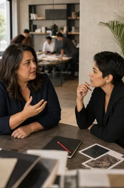 Consultora mexicana de another escucha a una directora durante una primera conversación sobre sus retos de comunicación.